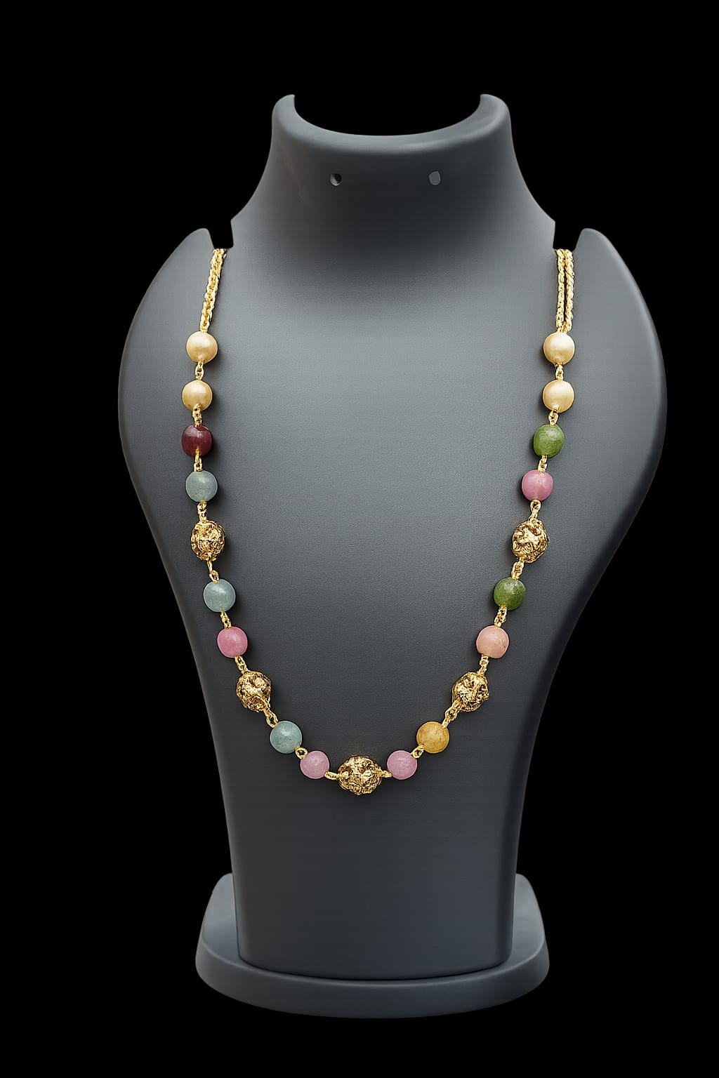 Multi Gamestone Gold Bead Necklace